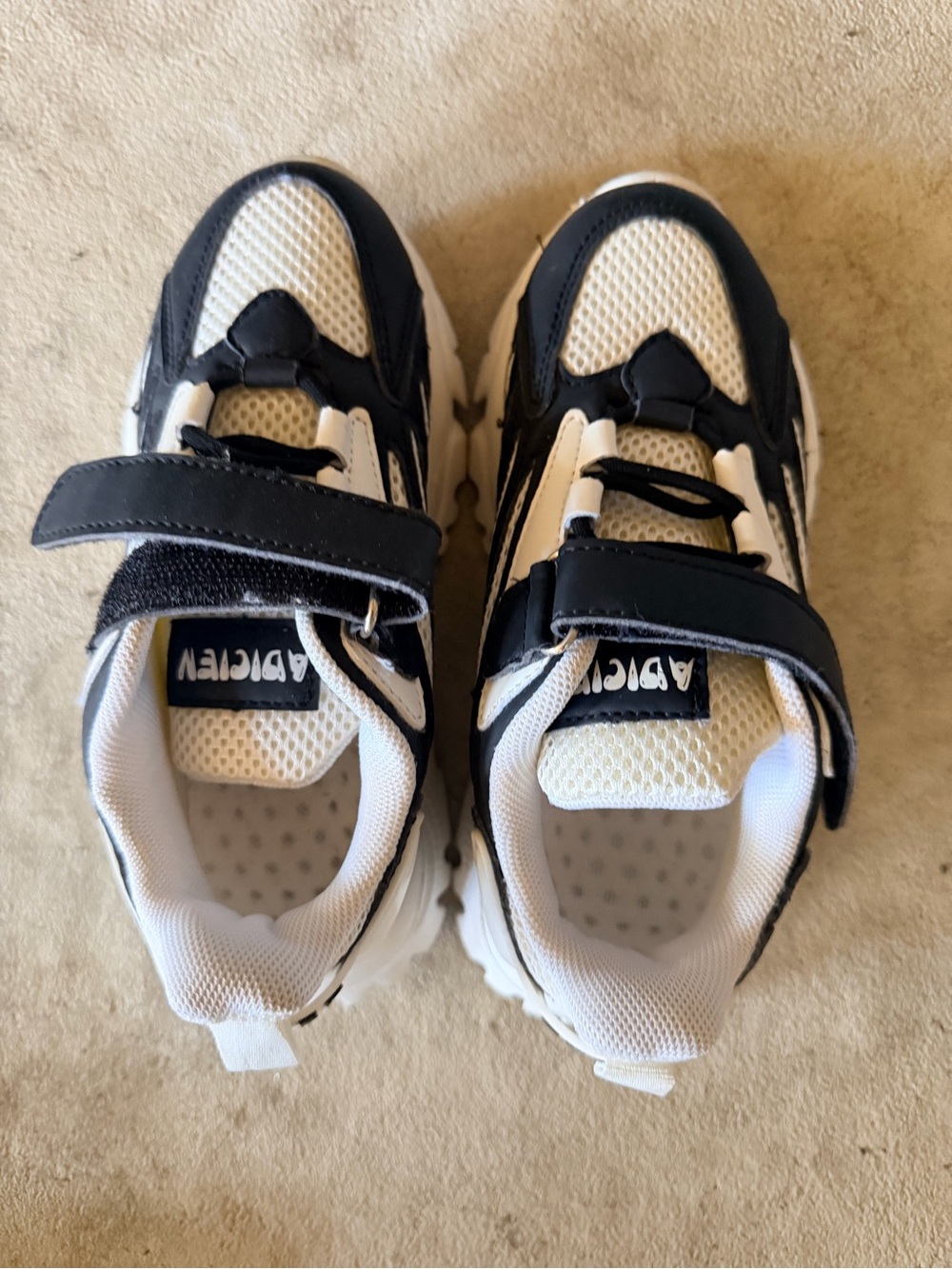 Kids Black & White Athletic Sneakers with Hook-and-Loop Strap